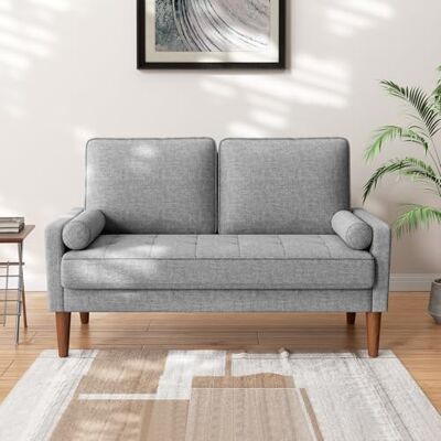Vesgantti Petit Canapé 2 Places en Lin Gris Clair 121cm, Mini Chambre avec Accoudoirs, Coussin à Ressorts, Salon Moderne, Causeuse Fixe - Publicité Vesgantti Petit Canapé 2 Places en Lin Gris Clair 121cm, Mini Chambre avec Accoudoirs, Coussin à Ressorts, Salon Moderne, Causeuse Fixe - Publicité
