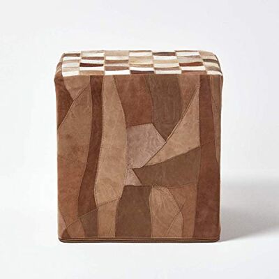 HOMESCAPES Pouf en Cuir Motifs Patchwork 36 x 36 x 38 cm - Publicité HOMESCAPES Pouf en Cuir Motifs Patchwork 36 x 36 x 38 cm - Publicité