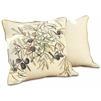 Loberon Cunnig Lot de 2 Housses de Coussins Passepoil élégant et Motif Olives Deux modèles différents, crème/Vert - Publicité Loberon Cunnig Lot de 2 Housses de Coussins Passepoil élégant et Motif Olives Deux modèles différents, crème/Vert - Publicité