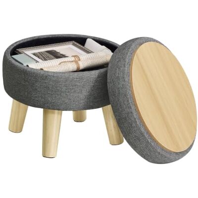 SONGMICS Pouf de Rangement Rond, Repose-Pieds, 31 x 31 x 29 cm Siège d'Appoint avec Coffre, en Tissu Aspect Lin, pour Salon, Gris ardoise, Collection MACEO LOM514GN01 - Publicité SONGMICS Pouf de Rangement Rond, Repose-Pieds, 31 x 31 x 29 cm Siège d'Appoint avec Coffre, en Tissu Aspect Lin, pour Salon, Gris ardoise, Collection MACEO LOM514GN01 - Publicité