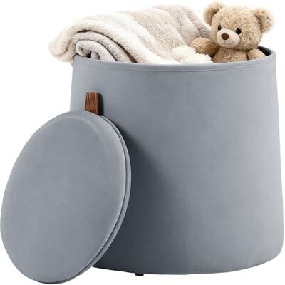 HOMCOM Pouf Coffre Rangement, Tabouret Rond avec Couvercle réversible, Pouf Repose-Pieds en Tissu Velours givré, pour la Chambre à Coucher, entrée, Salon, Charge 150 Kg, Ø 44 x 47,5 cm, Gris - Publicité HOMCOM Pouf Coffre Rangement, Tabouret Rond avec Couvercle réversible, Pouf Repose-Pieds en Tissu Velours givré, pour la Chambre à Coucher, entrée, Salon, Charge 150 Kg, Ø 44 x 47,5 cm, Gris - Publicité