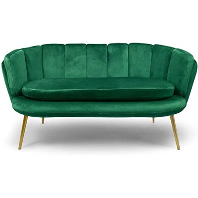 Menzzo Canapé 2 Places Brenda – Velours Vert & Pieds métal Or– Style Moderne Arrondi – Assise Confortable pour Salon & séjour - Publicité Menzzo Canapé 2 Places Brenda – Velours Vert & Pieds métal Or– Style Moderne Arrondi – Assise Confortable pour Salon & séjour - Publicité