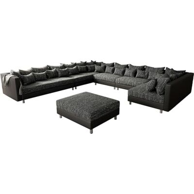 DeLife Canapé Clovis XXL Noir avec Tabouret Pouf Gauche canapé panoramique Canapé modulable - Publicité DeLife Canapé Clovis XXL Noir avec Tabouret Pouf Gauche canapé panoramique Canapé modulable - Publicité