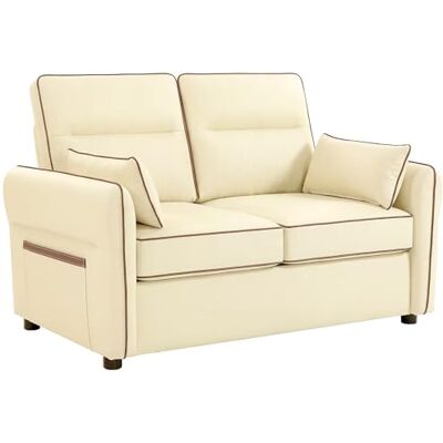 HOMCOM Canapé 2 Places rembourré en Simili Cuir avec Bordure contrastée, canapé de Salon avec Rembourrage épais, 2 Coussins Amovibles et lavables, accoudoirs et Poches latérales, 136x81x90 cm, Beige - Publicité HOMCOM Canapé 2 Places rembourré en Simili Cuir avec Bordure contrastée, canapé de Salon avec Rembourrage épais, 2 Coussins Amovibles et lavables, accoudoirs et Poches latérales, 136x81x90 cm, Beige - Publicité