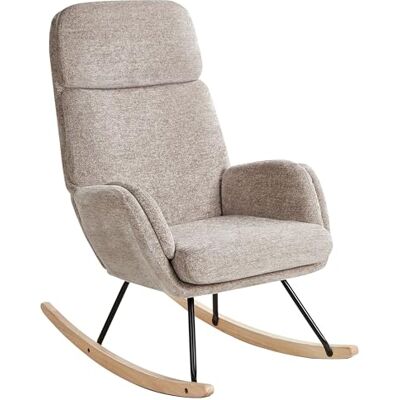 Beliani Fauteuil à Bascule Moderne en Tissu Assise Polyester Pieds Métal Patins en Bois Taupe Kvelia - Publicité Beliani Fauteuil à Bascule Moderne en Tissu Assise Polyester Pieds Métal Patins en Bois Taupe Kvelia - Publicité