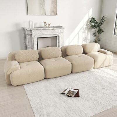 VILUXE Canapé 4 places en velours côtelé sans cadre beige Canapé modulaire avec tabouret, tissu velours côtelé mousse 32D, salon, chambre à coucher, home cinéma, familles et invités - Publicité VILUXE Canapé 4 places en velours côtelé sans cadre beige Canapé modulaire avec tabouret, tissu velours côtelé mousse 32D, salon, chambre à coucher, home cinéma, familles et invités - Publicité