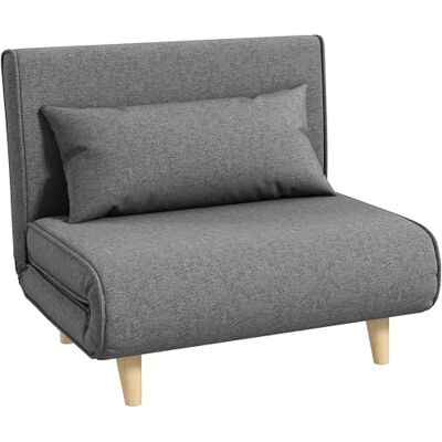 HOMCOM Fauteuil Convertible 1 Place, Fauteuil-Lit Chauffeuse 3 en 1 avec Dossier Réglable, Oreiller, Siège Rembourré, Tissu en Lin, Canapé-Lit pour Invités, Salon, Charge 120 kg, Gris - Publicité HOMCOM Fauteuil Convertible 1 Place, Fauteuil-Lit Chauffeuse 3 en 1 avec Dossier Réglable, Oreiller, Siège Rembourré, Tissu en Lin, Canapé-Lit pour Invités, Salon, Charge 120 kg, Gris - Publicité