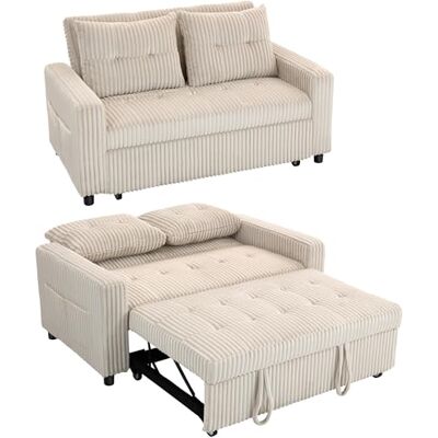 HOMCOM Canapé Convertible 2 Places, canapé-lit clic-clac en Velours côtelé 157x190cm, Dossier réglable, Poches latérales et 2 Coussins, Style Moderne, pour Salon, Chambre d'amis, Petit Espace, crème - Publicité HOMCOM Canapé Convertible 2 Places, canapé-lit clic-clac en Velours côtelé 157x190cm, Dossier réglable, Poches latérales et 2 Coussins, Style Moderne, pour Salon, Chambre d'amis, Petit Espace, crème - Publicité