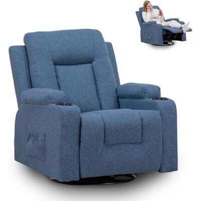 GTPLAYER Fauteuil De Relaxation avec Dossier Réglable Et Repose-Pieds, Pivotant À 360° En Tissu, Porte-Gobelets Et Poches Latérales, Fauteuil Inclinable Pour TV, Fauteuil De Lecture Pour Chambre, Bleu - Publicité GTPLAYER Fauteuil De Relaxation avec Dossier Réglable Et Repose-Pieds, Pivotant À 360° En Tissu, Porte-Gobelets Et Poches Latérales, Fauteuil Inclinable Pour TV, Fauteuil De Lecture Pour Chambre, Bleu - Publicité