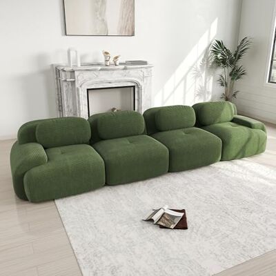 VILUXE Canapé 4 places en velours côtelé sans cadre vert Canapé modulaire avec tabouret, tissu velours côtelé mousse 32D, salon, chambre à coucher, home cinéma, familles et invités - Publicité VILUXE Canapé 4 places en velours côtelé sans cadre vert Canapé modulaire avec tabouret, tissu velours côtelé mousse 32D, salon, chambre à coucher, home cinéma, familles et invités - Publicité