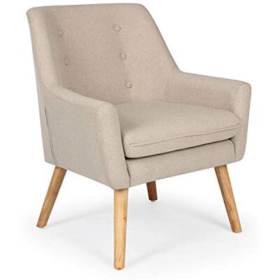 Menzzo Fauteuil scandinave Gustav Tissu Beige - Publicité Menzzo Fauteuil scandinave Gustav Tissu Beige - Publicité