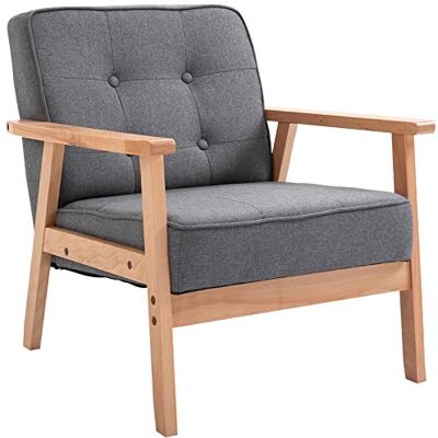 HOMCOM Canapé Individuel Fauteuil Lounge Chaise rembourrée avec accoudoirs Cadre en Bois Lin Gris 64,5 x 70 x 74 cm - Publicité HOMCOM Canapé Individuel Fauteuil Lounge Chaise rembourrée avec accoudoirs Cadre en Bois Lin Gris 64,5 x 70 x 74 cm - Publicité