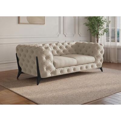 DecoInParis Canapé Fixe 2 Places capitonné Chesterfield Velours Beige Carmen - Publicité DecoInParis Canapé Fixe 2 Places capitonné Chesterfield Velours Beige Carmen - Publicité