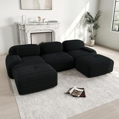 VILUXE Canapé 3 places avec 2 tabourets en velours noir Canapé modulaire avec tabouret, tissu velours côtelé mousse 32D, salon, chambre à coucher, home cinéma, familles et invités - Publicité VILUXE Canapé 3 places avec 2 tabourets en velours noir Canapé modulaire avec tabouret, tissu velours côtelé mousse 32D, salon, chambre à coucher, home cinéma, familles et invités - Publicité