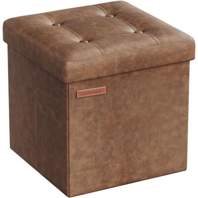 SONGMICS Pouf de 38 cm, Banc de Rangement Pliable avec Couvercle, Repose-Pieds Cube, Surface en PU, Capacité de Charge de 300 kg, pour Entrée, Salon, Chambre à Coucher, Marron Café LSF030K11 - Publicité SONGMICS Pouf de 38 cm, Banc de Rangement Pliable avec Couvercle, Repose-Pieds Cube, Surface en PU, Capacité de Charge de 300 kg, pour Entrée, Salon, Chambre à Coucher, Marron Café LSF030K11 - Publicité