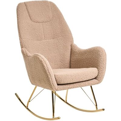 Beliani Fauteuil à Bascule en Bouclé Rembourré Pieds en Métal avec Accoudoirs Beige Gulsele - Publicité Beliani Fauteuil à Bascule en Bouclé Rembourré Pieds en Métal avec Accoudoirs Beige Gulsele - Publicité