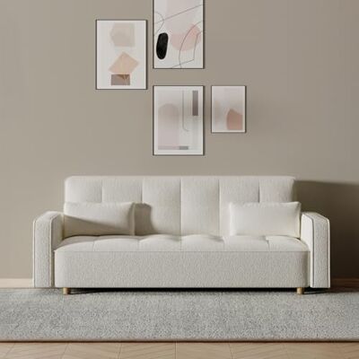 CONCEPT USINE Canapé 3 Places Convertible COPENHAGUE Blanc Tissu Bouclette Tendance Couchage d’Appoint : 213 x 111 cm Assise Confortable Structure Bois Massif Design Moderne & Fonctionnel - Publicité CONCEPT USINE Canapé 3 Places Convertible COPENHAGUE Blanc Tissu Bouclette Tendance Couchage d’Appoint : 213 x 111 cm Assise Confortable Structure Bois Massif Design Moderne & Fonctionnel - Publicité