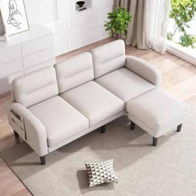 Merax Canapé d’Angle L 3 Places avec méridienne, canapé modulable Beige Petit canapé salon confortable avec rangement latéral, coussins amovibles et structure stable pour espace moderne - Publicité Merax Canapé d’Angle L 3 Places avec méridienne, canapé modulable Beige Petit canapé salon confortable avec rangement latéral, coussins amovibles et structure stable pour espace moderne - Publicité
