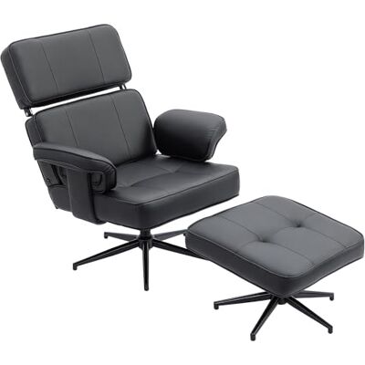 HOMCOM Fauteuil de Relaxation avec Tabouret, Fauteuil TV avec appuie-tête réglable, Fonction allongée, Fauteuil TV en Cuir synthétique pour Salon, Chambre à Coucher, Noir - Publicité HOMCOM Fauteuil de Relaxation avec Tabouret, Fauteuil TV avec appuie-tête réglable, Fonction allongée, Fauteuil TV en Cuir synthétique pour Salon, Chambre à Coucher, Noir - Publicité