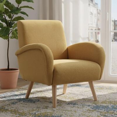 Ya-Home Fauteuil de Salon Moderne avec Pieds Bois Fauteuils Scandinave en Chenille, Fauteuil pour Salon Confortable, Jaune - Publicité Ya-Home Fauteuil de Salon Moderne avec Pieds Bois Fauteuils Scandinave en Chenille, Fauteuil pour Salon Confortable, Jaune - Publicité