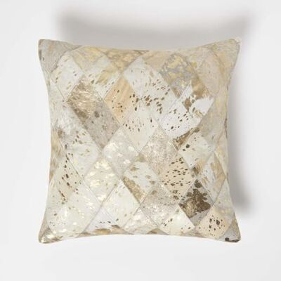 HOMESCAPES Coussin en Cuir tacheté doré, Coussin Gris carré 45x45 cm - Publicité HOMESCAPES Coussin en Cuir tacheté doré, Coussin Gris carré 45x45 cm - Publicité
