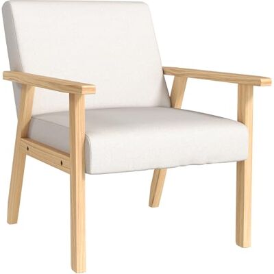 HOMCOM Fauteuil lounge avec accoudoirs, chaise de salle à manger, fauteuil relax aspect lin, fauteuil rembourré pour salon, chambre à coucher, structure en bois massif, 64 x 70 x 72 cm, blanc crème - Publicité HOMCOM Fauteuil lounge avec accoudoirs, chaise de salle à manger, fauteuil relax aspect lin, fauteuil rembourré pour salon, chambre à coucher, structure en bois massif, 64 x 70 x 72 cm, blanc crème - Publicité
