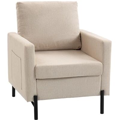 HOMCOM Fauteuil de Salon, canapé 1 Place rembourré avec accoudoirs, Assise Large et Pieds en Acier, Tissu Effet Lin, Style Moderne, pour Chambre à Coucher, Salon, Bureau, Beige - Publicité HOMCOM Fauteuil de Salon, canapé 1 Place rembourré avec accoudoirs, Assise Large et Pieds en Acier, Tissu Effet Lin, Style Moderne, pour Chambre à Coucher, Salon, Bureau, Beige - Publicité