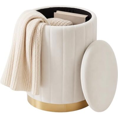 Relaxdays Pouf en Velours, Tabouret avec Rangement, rembourré, Rond, Blanc salon, H x Ø : 42 x 32 cm - Publicité Relaxdays Pouf en Velours, Tabouret avec Rangement, rembourré, Rond, Blanc salon, H x Ø : 42 x 32 cm - Publicité