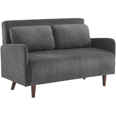 sweeek Canapé Convertible en Velours côtelé Panam 2 Places scandinave. Pieds Bois foncé. Gris foncé. Banquette. Dossier inclinable - Publicité sweeek Canapé Convertible en Velours côtelé Panam 2 Places scandinave. Pieds Bois foncé. Gris foncé. Banquette. Dossier inclinable - Publicité