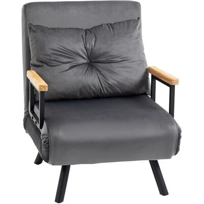 HOMCOM Fauteuil Convertible 1 Place, Fauteuil-lit chauffeuse 3 en 1 avec Dossier réglable 5 Positions, Oreiller, siège rembourré, Tissu Aspect Velours, canapé-lit pour invités, Salon, Bureau, Gris - Publicité HOMCOM Fauteuil Convertible 1 Place, Fauteuil-lit chauffeuse 3 en 1 avec Dossier réglable 5 Positions, Oreiller, siège rembourré, Tissu Aspect Velours, canapé-lit pour invités, Salon, Bureau, Gris - Publicité