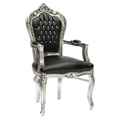 arterameeferro Fauteuil baroque Luxury en bois feuille argent cuir noir - Publicité arterameeferro Fauteuil baroque Luxury en bois feuille argent cuir noir - Publicité