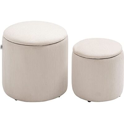HOMCOM Lot de 2 poufs tabourets Repose-Pieds Coffre de Rangement en Tissu Aspect Velours côtelé Ø40 cm et Ø30 cm, crème - Publicité HOMCOM Lot de 2 poufs tabourets Repose-Pieds Coffre de Rangement en Tissu Aspect Velours côtelé Ø40 cm et Ø30 cm, crème - Publicité