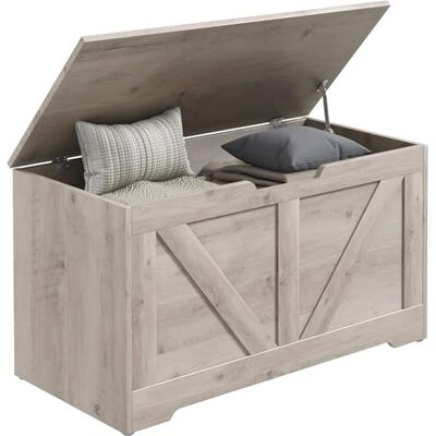 HOMCOM Coffre de Rangement, Banc de Rangement avec Couvercle Rabattable et charnières de sécurité, Style Rustique, Meuble d'entrée, Couloir, Chambre, Salon, 80 x 40 x 45 cm, Gris - Publicité HOMCOM Coffre de Rangement, Banc de Rangement avec Couvercle Rabattable et charnières de sécurité, Style Rustique, Meuble d'entrée, Couloir, Chambre, Salon, 80 x 40 x 45 cm, Gris - Publicité
