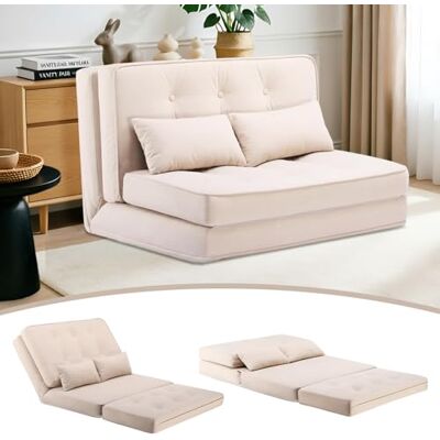 COMHOMA Canapé Convertible Au Sol, 3 en 1, Dossier Réglable sur 6 Niveaux, avec 2 Coussins Lombaires, Adaptable Au Salon, Chambre Et Camping, Beige - Publicité COMHOMA Canapé Convertible Au Sol, 3 en 1, Dossier Réglable sur 6 Niveaux, avec 2 Coussins Lombaires, Adaptable Au Salon, Chambre Et Camping, Beige - Publicité