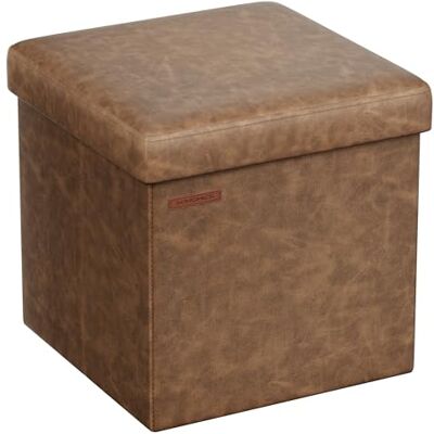 SONGMICS Pouf de 38 cm, Banc de Rangement Pliable avec Couvercle, Repose-Pieds Cube, Surface en PU, Capacité de Charge de 300 kg, pour Entrée, Salon, Chambre à Coucher, Marron Café LSF010K01 - Publicité SONGMICS Pouf de 38 cm, Banc de Rangement Pliable avec Couvercle, Repose-Pieds Cube, Surface en PU, Capacité de Charge de 300 kg, pour Entrée, Salon, Chambre à Coucher, Marron Café LSF010K01 - Publicité