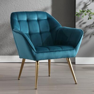 Ya-Home Fauteuil de Salon avec Pieds en Métal Doré Chaise de Salon en Velours Moderne Fauteuil Rembourré pour Chambre, Bleu - Publicité Ya-Home Fauteuil de Salon avec Pieds en Métal Doré Chaise de Salon en Velours Moderne Fauteuil Rembourré pour Chambre, Bleu - Publicité