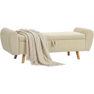 HOMCOM Banc de Rangement 73 L, Bout de lit, Coffre de Rangement rembourré en Velours côtelé avec accoudoirs et Pieds en Bois d'hévéa, pour Salon, Chambre, entrée, 150 x 45 x 51 cm, Beige - Publicité HOMCOM Banc de Rangement 73 L, Bout de lit, Coffre de Rangement rembourré en Velours côtelé avec accoudoirs et Pieds en Bois d'hévéa, pour Salon, Chambre, entrée, 150 x 45 x 51 cm, Beige - Publicité