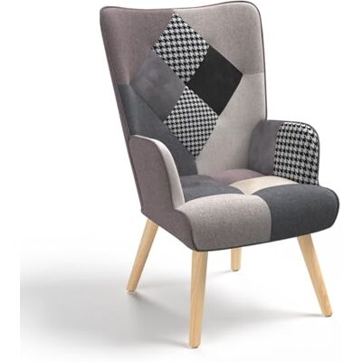 Fauteuil style scandinave IDMARKET - Tissu patchwork - Dossier haut - Publicité Fauteuil style scandinave IDMARKET - Tissu patchwork - Dossier haut - Publicité
