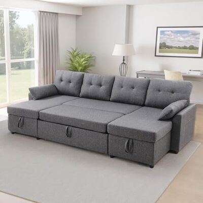 VEVOR Canapé-lit en U, avec 2 Poches latérales, 2 oreillers et méridienne Double, canapé Convertible en lit 6 Places avec Grand Espace de Rangement pour Salon, Appartement, Structure en métal, Gris - Publicité VEVOR Canapé-lit en U, avec 2 Poches latérales, 2 oreillers et méridienne Double, canapé Convertible en lit 6 Places avec Grand Espace de Rangement pour Salon, Appartement, Structure en métal, Gris - Publicité