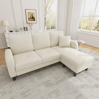 Merax Canapé d'angle en forme de L 166 x 118 x 77 cm Canapé 3 places avec méridienne Canapé de salon modulaire en coton et lin respirant Canapé de bureau confortable Beige clair - Publicité Merax Canapé d'angle en forme de L 166 x 118 x 77 cm Canapé 3 places avec méridienne Canapé de salon modulaire en coton et lin respirant Canapé de bureau confortable Beige clair - Publicité