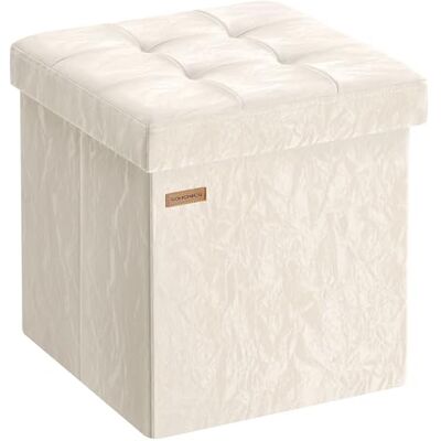 SONGMICS Pouf de 38 cm, Banc de Rangement Pliable avec Couvercle, Repose-Pieds Cube, Surface en PU, Capacité de Charge de 300 kg, pour Entrée, Salon, Chambre à Coucher, Blanc Chaud Clair LSF522WD01 - Publicité SONGMICS Pouf de 38 cm, Banc de Rangement Pliable avec Couvercle, Repose-Pieds Cube, Surface en PU, Capacité de Charge de 300 kg, pour Entrée, Salon, Chambre à Coucher, Blanc Chaud Clair LSF522WD01 - Publicité