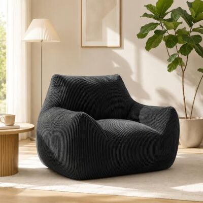 VILUXE Pouf en velours côtelé avec dossier pour adulte Noir Pouf en velours côtelé avec rembourrage en mousse et dossier, pour salon, salle de jeux, adolescents et adultes - Publicité VILUXE Pouf en velours côtelé avec dossier pour adulte Noir Pouf en velours côtelé avec rembourrage en mousse et dossier, pour salon, salle de jeux, adolescents et adultes - Publicité