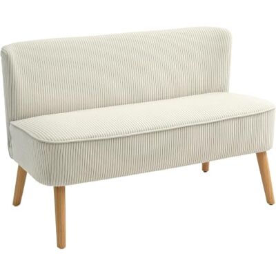HOMCOM Canapé d'amour 46" Velours côtelé 2 Places, Blanc crème Siège épais rembourré, pieds en bois de caoutchouc, rembourré, salon, bureau à domicile - Publicité HOMCOM Canapé d'amour 46" Velours côtelé 2 Places, Blanc crème Siège épais rembourré, pieds en bois de caoutchouc, rembourré, salon, bureau à domicile - Publicité