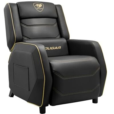 COUGAR GAMING FAUTEUIL GAMING RANGER S ROYAL Sofa Noir et Or Cuir PVC Appui-tête et Oreiller Lombaire Pepose-pieds Pliable Dossier Inclinable - Publicité COUGAR GAMING FAUTEUIL GAMING RANGER S ROYAL Sofa Noir et Or Cuir PVC Appui-tête et Oreiller Lombaire Pepose-pieds Pliable Dossier Inclinable - Publicité