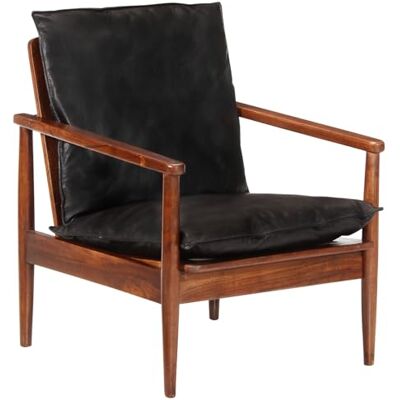 vidaXL Fauteuil, Chaise avec Coussin, Siège avec Accoudoir, Meuble de Salon Salle de Séjour, Noir Cuir Véritable et Bois d'Acacia Massif - Publicité vidaXL Fauteuil, Chaise avec Coussin, Siège avec Accoudoir, Meuble de Salon Salle de Séjour, Noir Cuir Véritable et Bois d'Acacia Massif - Publicité