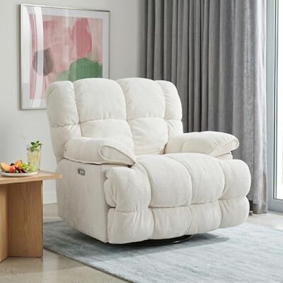 Pmango Fauteuil Relax Électrique Extra Large, Inclinable et Basculant, Pivotant à 270°, Angle Réglable de 90° à 140°, avec Ports USB et Type-C, Confort Optimal pour Salon, Blanc - Publicité Pmango Fauteuil Relax Électrique Extra Large, Inclinable et Basculant, Pivotant à 270°, Angle Réglable de 90° à 140°, avec Ports USB et Type-C, Confort Optimal pour Salon, Blanc - Publicité
