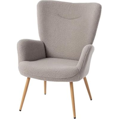HOMCOM Fauteuil Salon Rembourré Tissu Bouclette Structure en Acier Gris Fauteuil d'Appoint, Haut Dossier Accoudoirs, Chaise de Salon, Chambre, Coin Lecture - Publicité HOMCOM Fauteuil Salon Rembourré Tissu Bouclette Structure en Acier Gris Fauteuil d'Appoint, Haut Dossier Accoudoirs, Chaise de Salon, Chambre, Coin Lecture - Publicité