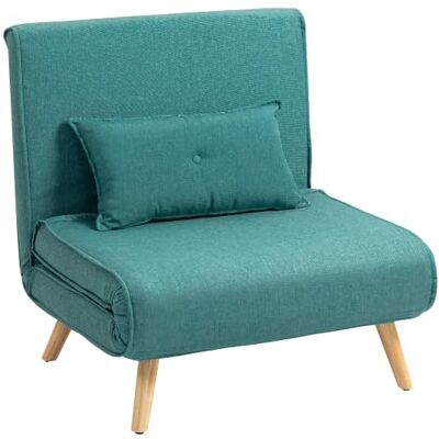 HOMCOM Fauteuil Convertible 1 Place 3 en 1 Chauffeuse Oreiller Inclus Vert Fauteuil Lit, Dossier Réglable en 5 Positions, Canapé-Lit Clic-Clac, pour Invités, Salon, Bureau - Publicité HOMCOM Fauteuil Convertible 1 Place 3 en 1 Chauffeuse Oreiller Inclus Vert Fauteuil Lit, Dossier Réglable en 5 Positions, Canapé-Lit Clic-Clac, pour Invités, Salon, Bureau - Publicité