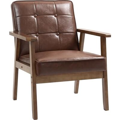 HOMCOM Fauteuil de Salon, Fauteuil de Chambre en Cuir synthétique avec Dossier capitonné, accoudoirs, Pieds en Bois Massif, Marron - Publicité HOMCOM Fauteuil de Salon, Fauteuil de Chambre en Cuir synthétique avec Dossier capitonné, accoudoirs, Pieds en Bois Massif, Marron - Publicité