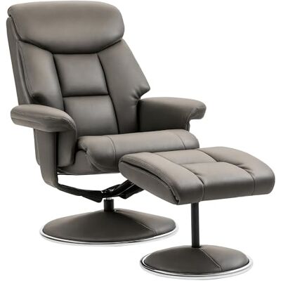 HOMCOM Fauteuil relax avec pouf, fauteuil TV avec fonction chaise longue, fonction bascule, fauteuil TV avec dossier haut pour chambre à coucher, salon, similicuir, gris - Publicité HOMCOM Fauteuil relax avec pouf, fauteuil TV avec fonction chaise longue, fonction bascule, fauteuil TV avec dossier haut pour chambre à coucher, salon, similicuir, gris - Publicité